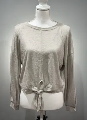 CLEAROUT! Beige H&M Cropped Tie-Front Dolman Sweater Size S EUC thumbnail 1