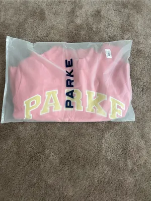 Parke Summerland Varsity Mockneck Sweatshirt Starburst peel Conch L/XL in hand thumbnail 4