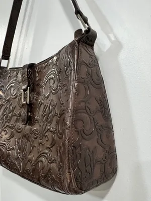 Wilsons Leather Pelle Studio Small Tooled Brown Leather Baguette Floral Y2K thumbnail 5