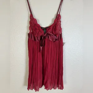 Vintage 90’s 2000’s Victoria’s Secret Chemise Sheer Burgundy with Lace & Bow L thumbnail 3