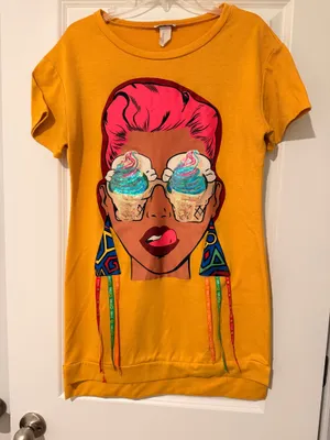 Yellow Graphic Mini Dress with Pop Art Face thumbnail 1