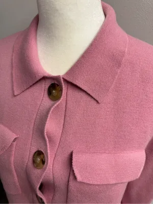 Sézane Betty Knit Long Sleeve Cardigan Merino Wool Rose Los Angeles Pink Medium thumbnail 8