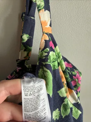 Old Navy Floral Linen Blend Jumpsuit Small Navy Wide Leg Smocked Back thumbnail 8