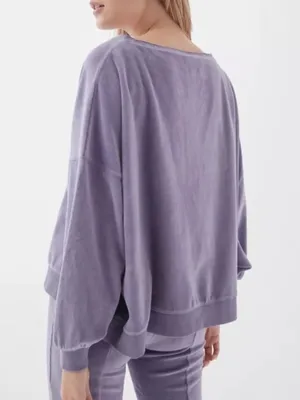OUT FROM UNDER URBAN OUTFITTERS Vica Boat Neck Sweatshirt Periwinkle Velour Boxy thumbnail 5