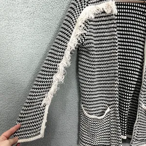 Knox Rose Cardigan Womens XS Black Open Front Oversized‎ Fringe Boho Western thumbnail 4