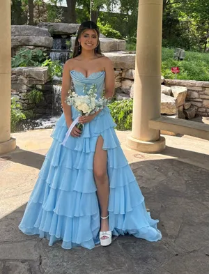 Sherri Hill Prom corset blue dress thumbnail 1