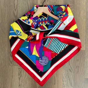 Vintage Harvé Bernard Multicolor Nautical Flag Motif 100% Silk Scarf 34" Square thumbnail 3