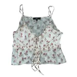 Lulus Women Camisole Top White Pink Floral Lace Ruffle Tie Front Coquette Large thumbnail 2