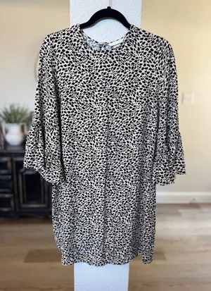 H&M Bell Sleeve Dress Size 14 Animal Print Keyhole Back thumbnail 1