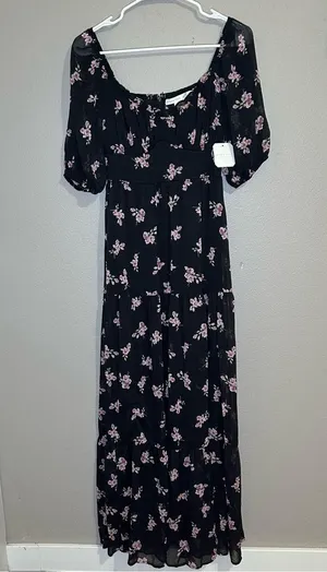 NEW Altar’d State Deanne black floral tiered maxi dress women’s size small thumbnail 3