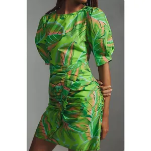 Farm Rio Puff-Sleeve Mini Dress Green Tropical size XS thumbnail 3