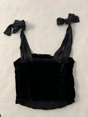 Free People Trapped In Your Love Tie Strap Velvet Tank Top in Black Small $98 thumbnail 8