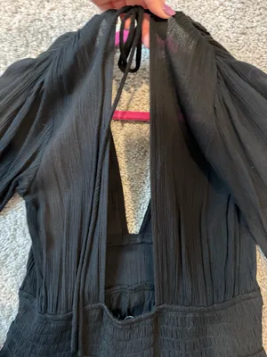 ASOS DESIGN long sleeve plunge beach romper in black thumbnail 4