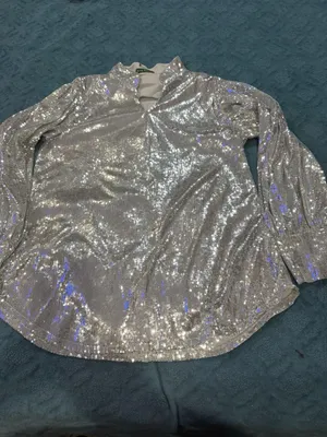 Josey Wynette Silver Sequin Long Sleeve V-Neck Blouse and Matching Jogger Set thumbnail 6