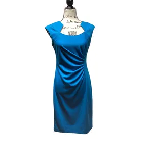 Calvin Klein sleeveless ruched dress. Deep turquoise blue. Size 4 NWT thumbnail 2
