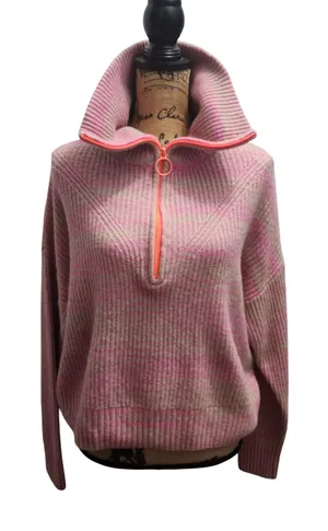 Aerie Womens Pink Tan Half Zip Mock Neck Pullover‎ Sweater thumbnail 1