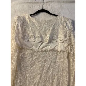 Vintage Ivory Floral Lace Mini Dress Oversized Sailor Collar Long Sleeve Cream thumbnail 3