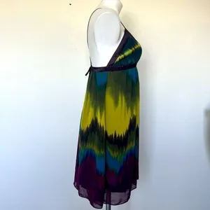 Forever 21 chiffon mini Dress criss cross tie back backless purple yellow MEDIUM thumbnail 9