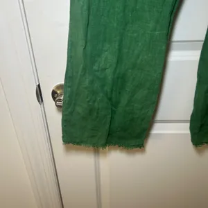 Zara Green Linen Wide Leg Pants High Waisted Frayed Hem Trousers Medium breezy thumbnail 4