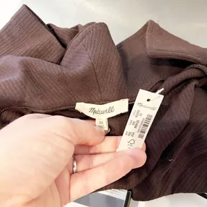 Madewell Drapey Rib Short Sleeve Polo Shirt Top Chocolate Brown XS thumbnail 3