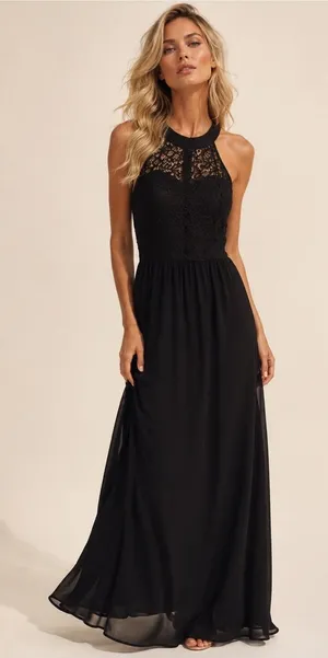 Wedtrend Black Lace Halter Maxi Dress Elegant‎ Formal Wedding Guest S thumbnail 1