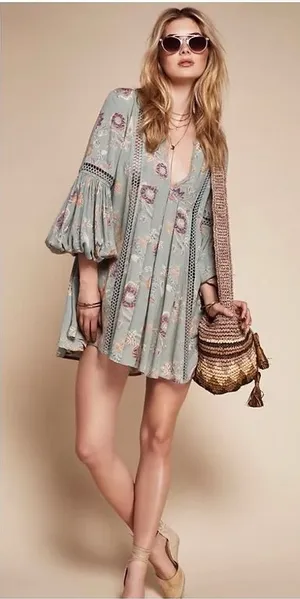 Free People Just The Two Of Us Floral Crochet Tunic Mini Dress XS thumbnail 1