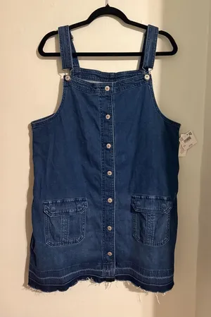 American Eagle Outfitters Blue Denim Button-Front Overall Dress thumbnail 1