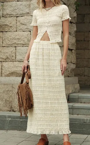 Commense Ruffled Crop Top Skirt Set size L Size L thumbnail 1