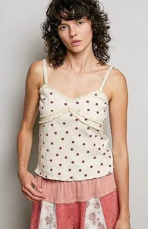 POL Star Printed Lightweight Ribbed Knit Cami - Small thumbnail 1