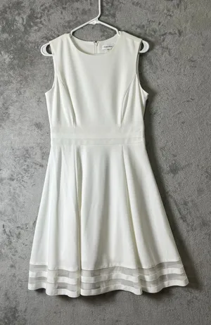Calvin‎ Klein White Fit & Flare Dress Sleeveless Bridal Shower Cocktail 8 New thumbnail 1