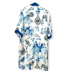 ASilk Japan 100% Pure Silk Japanese Short Robe Sleepwear Flowers Vases Luxury thumbnail 3
