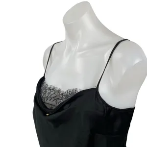 Lulus Women's Black Silky Satin Lace Trim Cowl Neck Sleeveless Cami Tank Top XL thumbnail 2