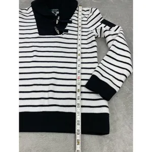 Vtg Lauren Ralph Lauren Polo Sweater Womens Small Black White Striped Toggle thumbnail 2