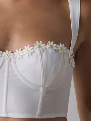 Urban Outfitters White Daisy-Trim Longline Bralette thumbnail 4