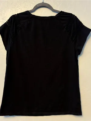 LOFT black short sleeve shirt with crochet and fringe tassel details size medium thumbnail 9