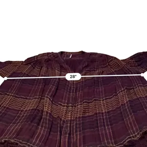Free People Come On Over Tunic XS Purple Orange Plaid Raw Hem Gauze Boho‎ Top thumbnail 12