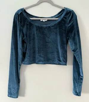 Bohme Velour Y2K Coquette Whimsigoth Slate Blue Cropped Long sleeve size medium thumbnail 1