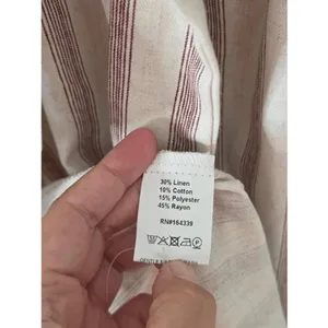 Petal & Pup Striped Linen Blend Smocked Midi Dress Cream Wine Long Sleeve XS NEW thumbnail 7