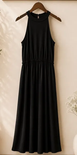 The Good Jane Black Sleeveless Midi Dress Size M High Neck Elastic Waist Minimal thumbnail 1