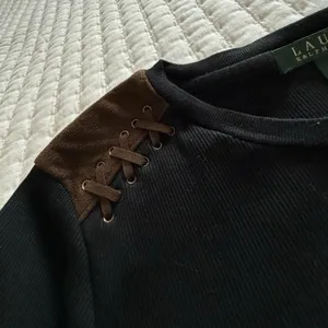 LAUREN Ralph Lauren 3/4 Sleeve Ribbed T Shirt Medium M Black Brown Patches thumbnail 12