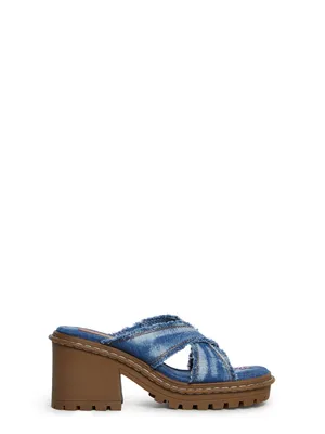 Delia's by Dolls Kill Star Worthy Cross Strap Slides 7 Denim Block Heel Sandals thumbnail 13