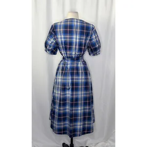 ZARA‎ Blue Plaid Taffeta Dress Belted Tie Waist Midi Buttondown Preppy Small thumbnail 10