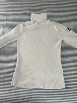 Cream color Ribbed Turtleneck Harley Davidson Sweater with Red Script Accent thumbnail 5