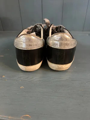 Golden Goose Black Leather Sneakers with Silver Glitter Panels | Size 37 US 7 thumbnail 2