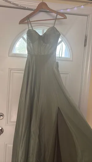 JCPenney Sage Green Satin Maxi Dress thumbnail 1