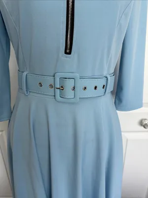 ChicMe Light Blue Belted Midi Dress with Front Zip Detail thumbnail 5