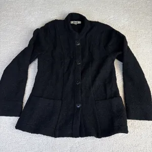 Women's FLAX Size Small Black‎ Button Cardigan Jacket Blazer thumbnail 1