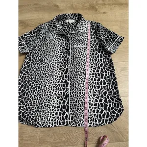 NWOT‎ Womens Loft black white leopard print satin button up shorts pajamas MP SP thumbnail 11