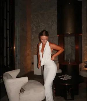 Zara maxi dress gown bodycon halter plunge neck party formal wedding evening thumbnail 3