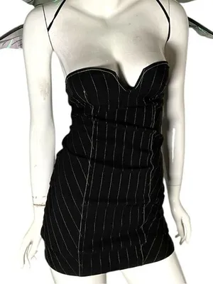 Zara black pin stripe strapless mini‎ dress XS Wednesday Addams inspired thumbnail 1